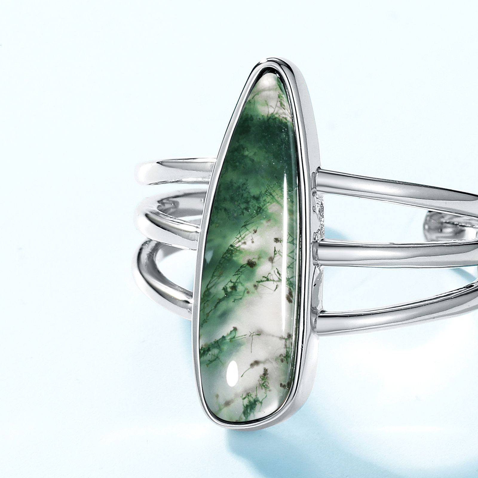 Moss Agate Minimalist Open Ring Unisex