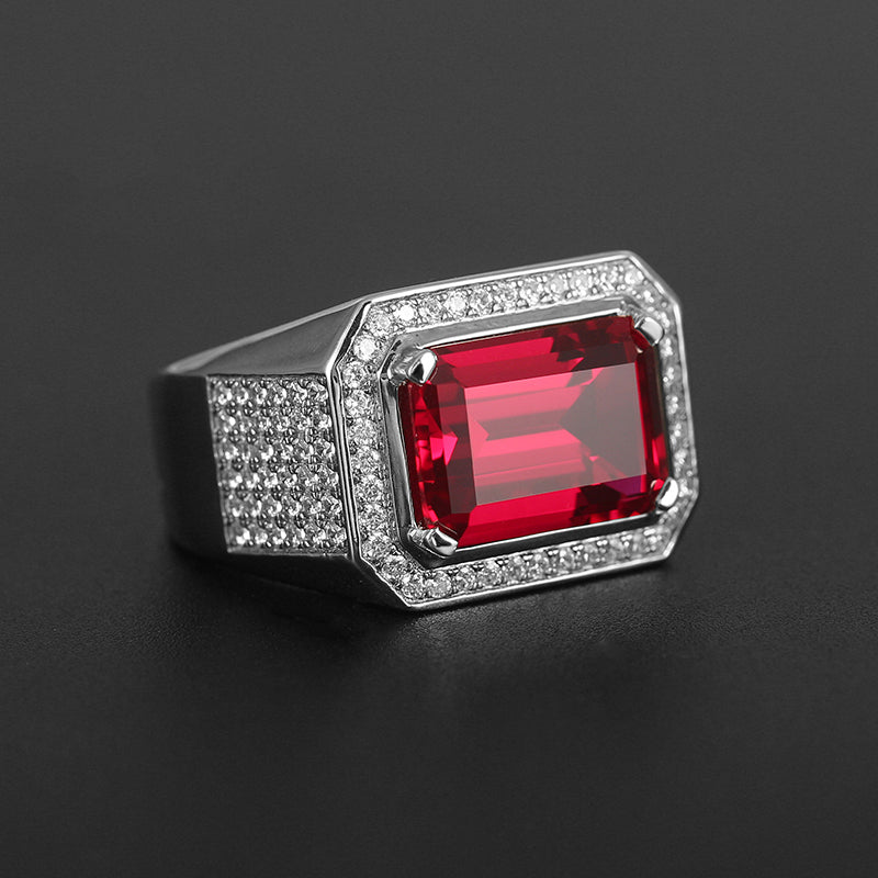 925 Sterling Silver Ruby Men's Ring 9.7ct