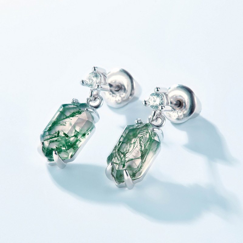 Claw Setting Moss Agate Earrings Unisex
