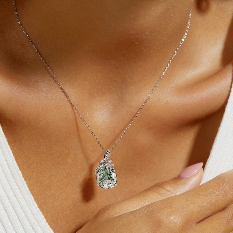 Snake-Shaped Moss Agate Pendant