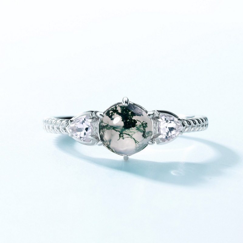 New Style Six-Claw Moss Agate Open Ring