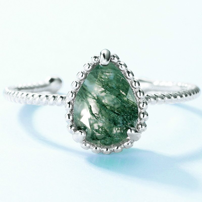 New Style Personality Moss Agate Open Ring