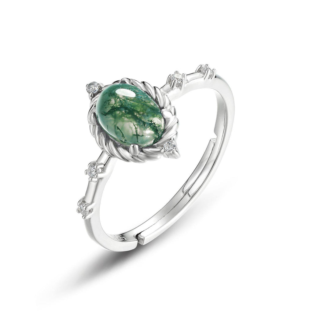 Cabochon Moss Agate Open Ring