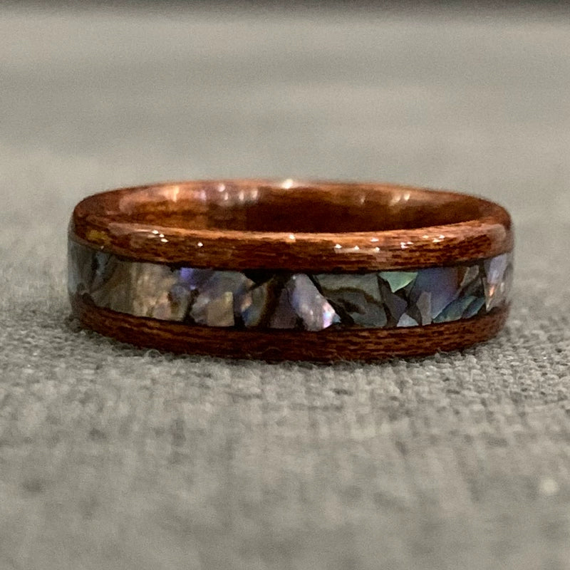 Customized Handcrafted Wood Ring - 5th Anniversary Shell Inlay