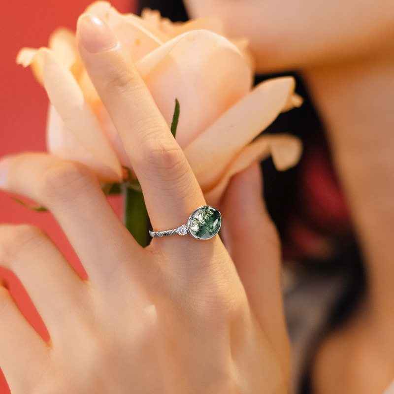 Oval Moss Agate Open Ring