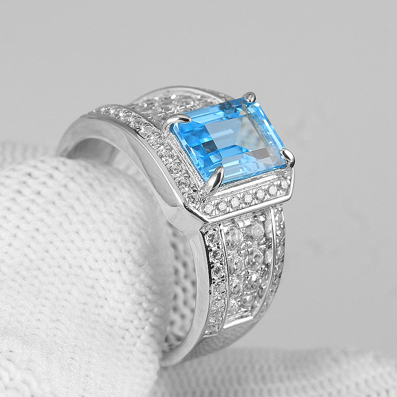 S925 Silver Topaz Men's Ring 2ct