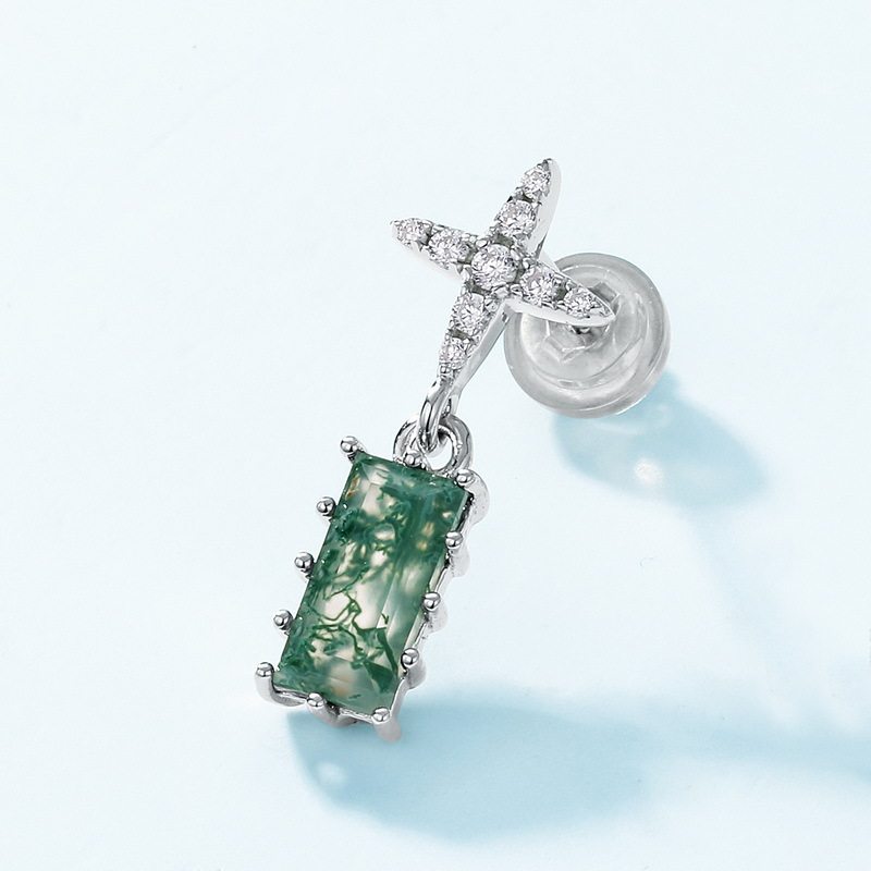 Geometric Rectangular Moss Agate Earrings