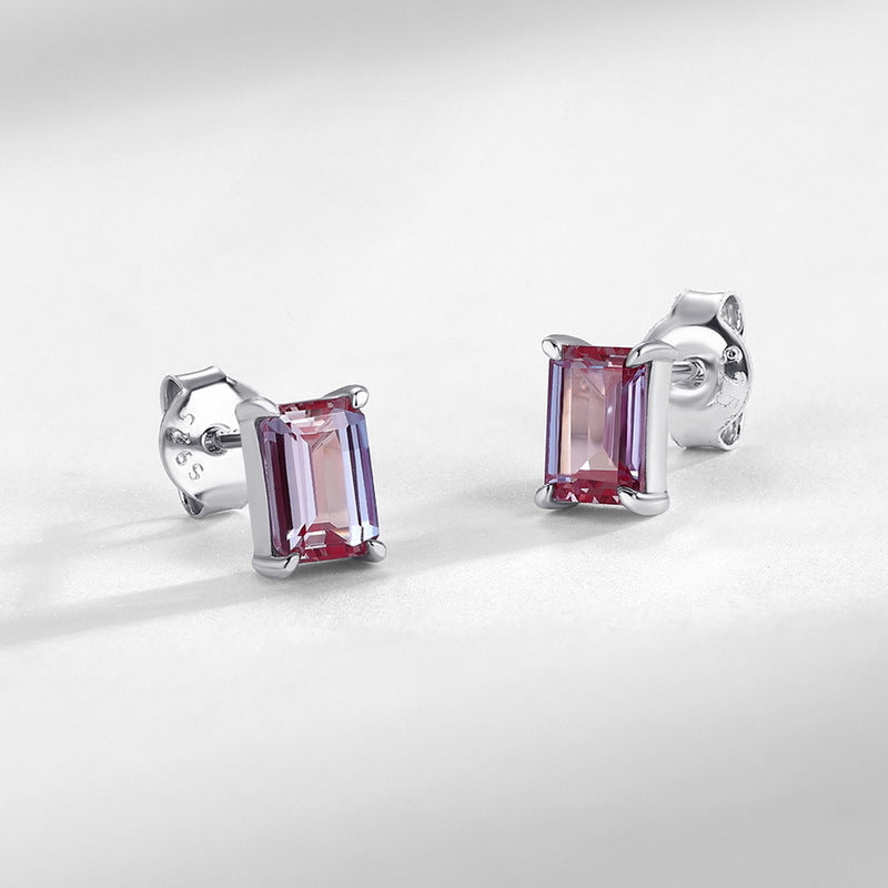 Alexandrite Minimalist Geometric Earrings