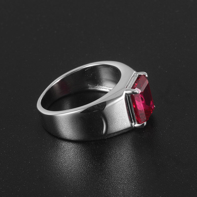 Silver Thick Plated White Gold Ruby Men's Ring  3.5ct