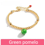 Customized Hand-Painted Enamel Fruit 4th Fruit & Flower Wedding Bracelet - 18K Gold-Plated