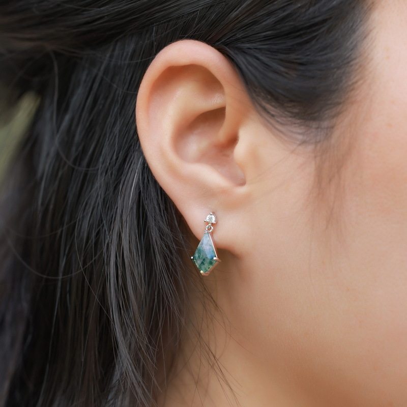 Moss Agate Rhombus Geometric Earrings