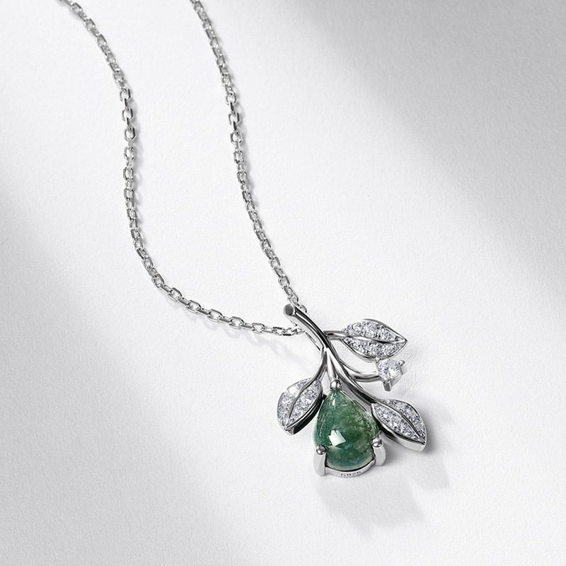 Leaf Vine Moss Agate Pendant Necklace