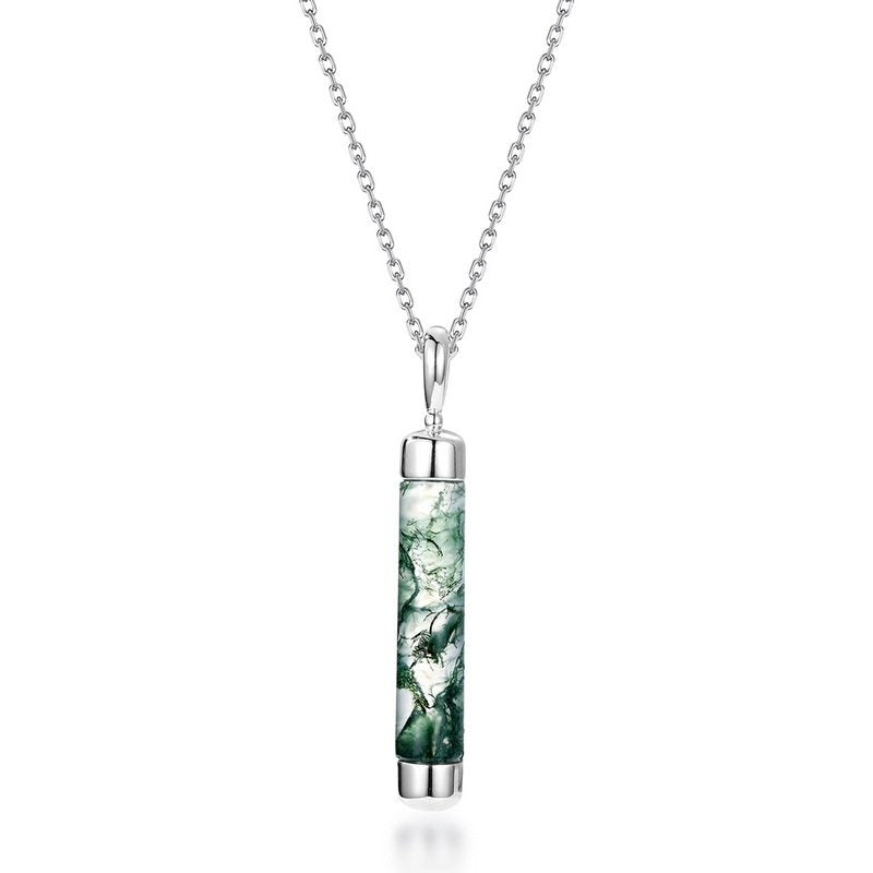 Unique Cylindrical Moss Agate Collarbone Necklace