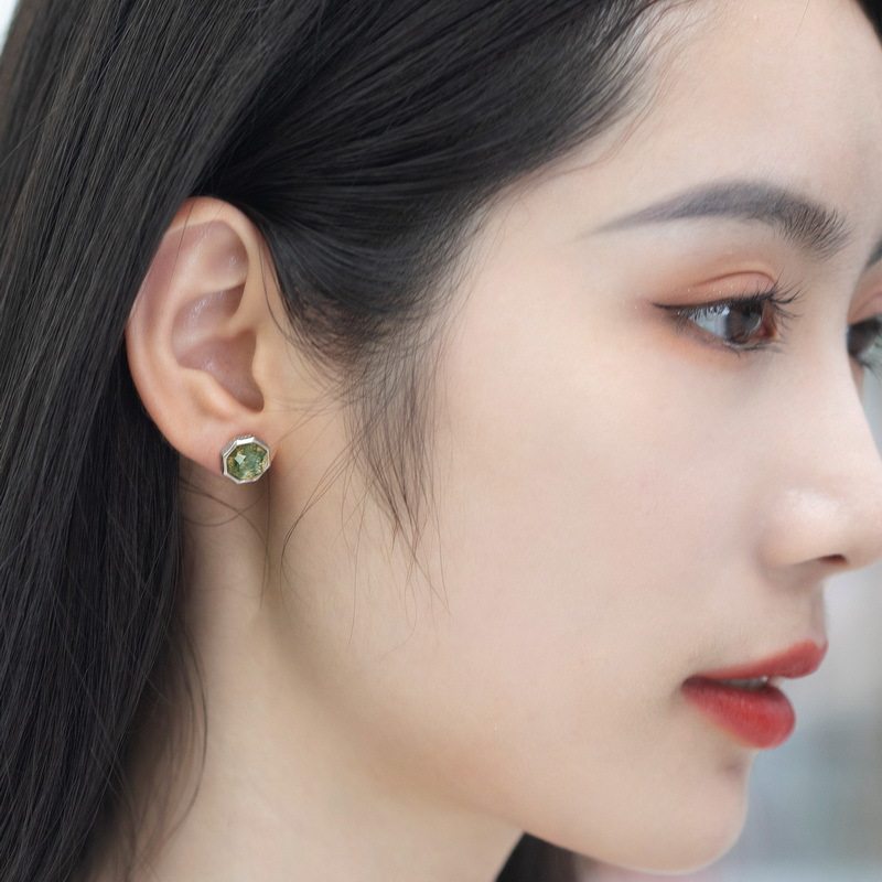 Unisex Octagonal Moss Agate Earrings