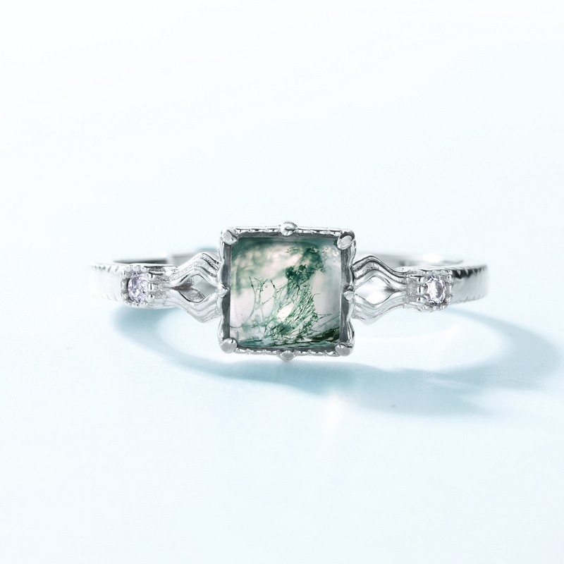 New Style Square Moss Agate Open Ring