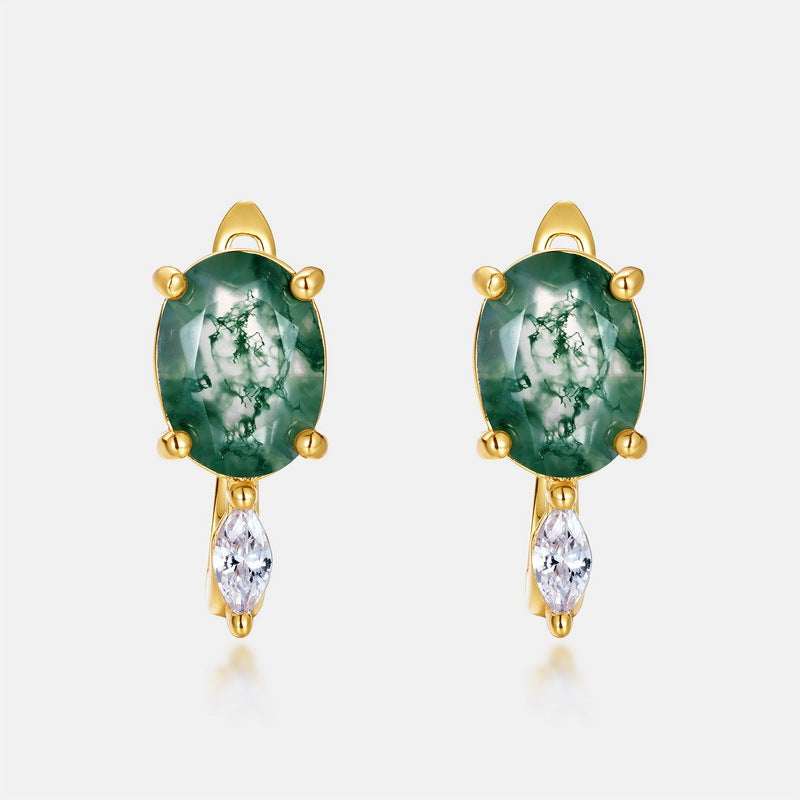 Egg-Shaped Unique Moss Agate Earrings