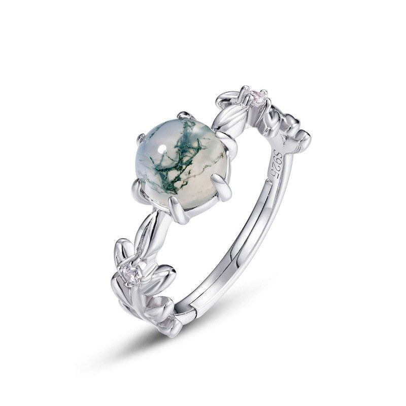 Six-Claw Moss Agate Open Ring