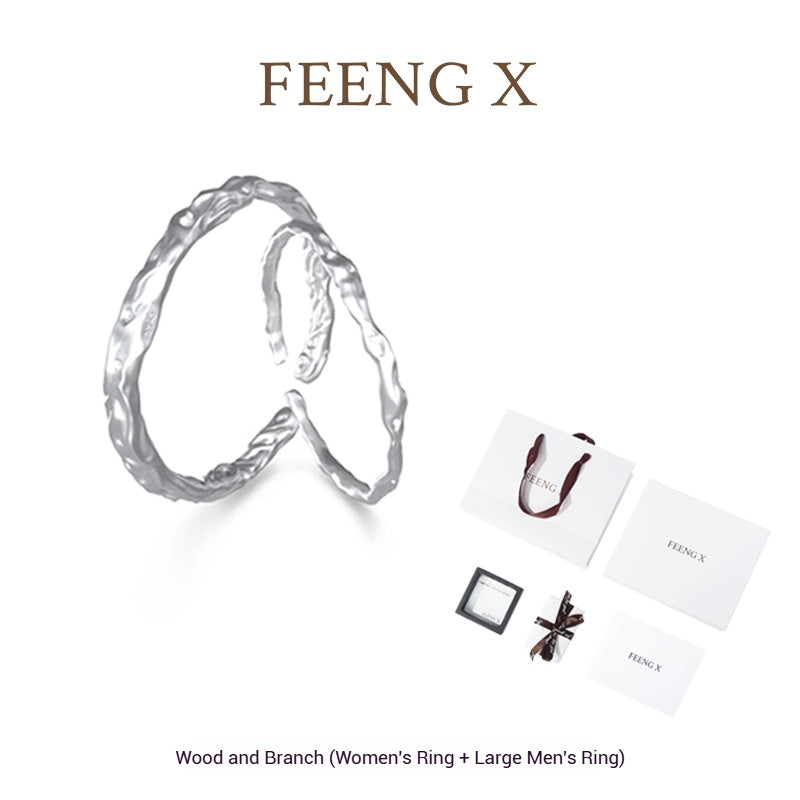 Customized Sterling Silver Wood-Branch Couple Rings - 5th Anniversary Engraved