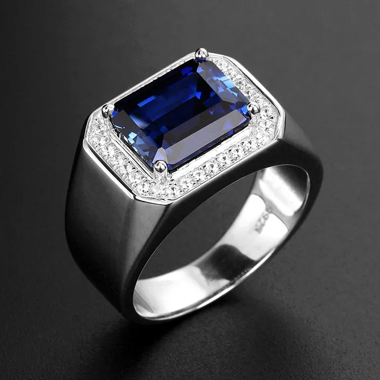 Silver Plated Gold Sapphire Men's Ring - OOAKB