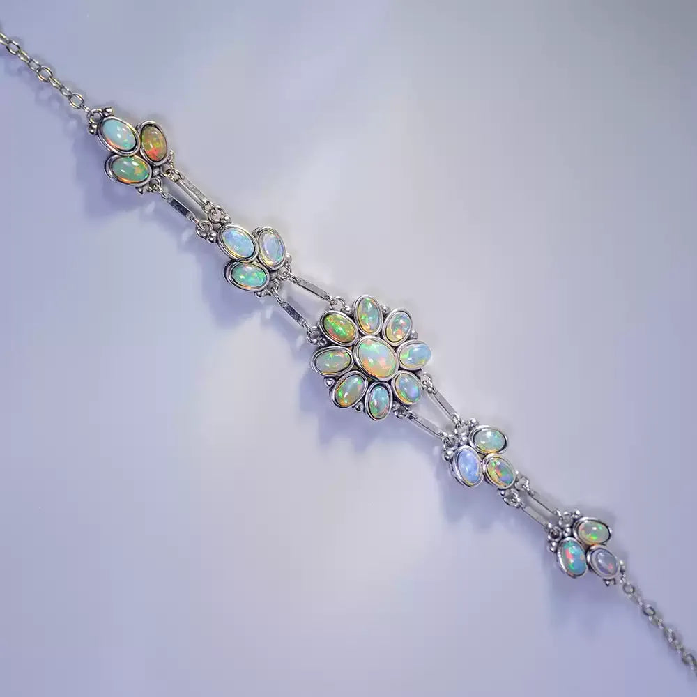 Natural Opal S925 Silver Vintage Bracelet - OOAKB