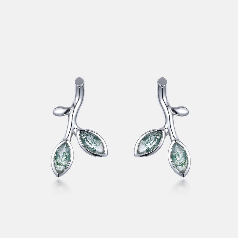 Olive Branch Moss Agate Earrings Unisex