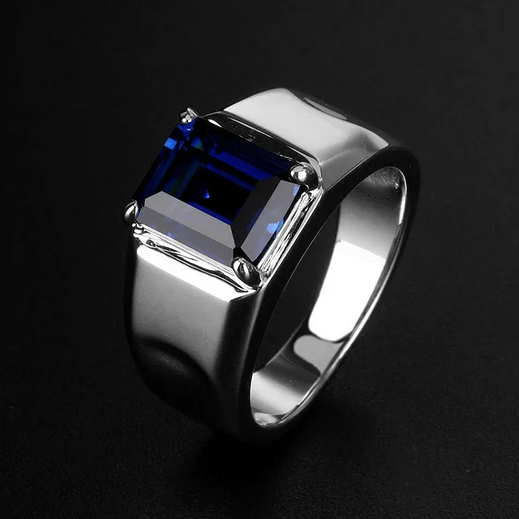 Silver Plated Gold Sapphire Men's Ring 8*10mm - OOAKB