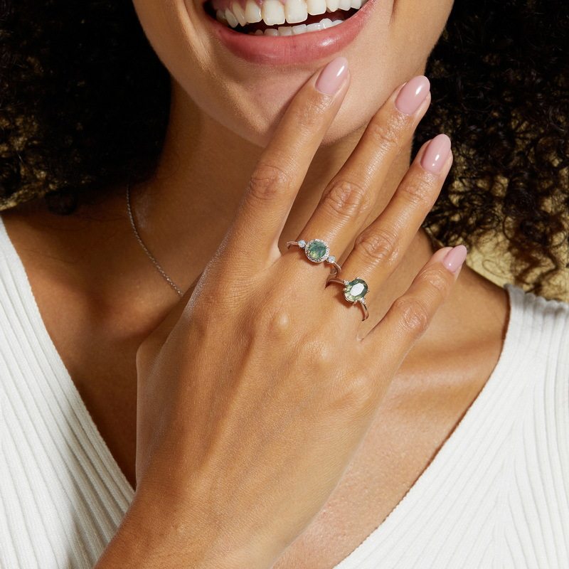 New Style Minimalist Round Moss Agate Ring