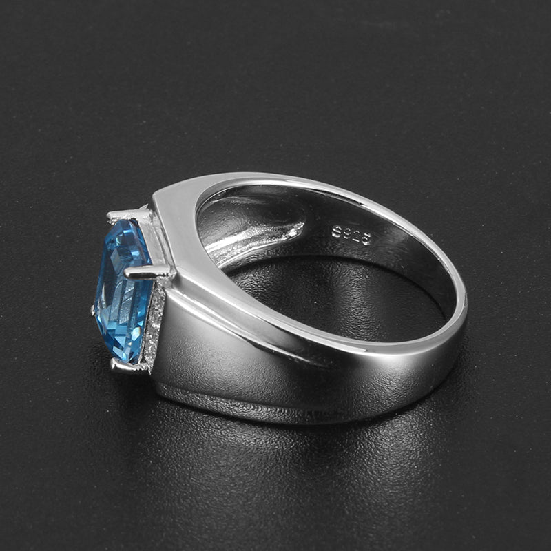 Silver Topaz Men's Ring Hollow Inlaid Zircons 4.3ct