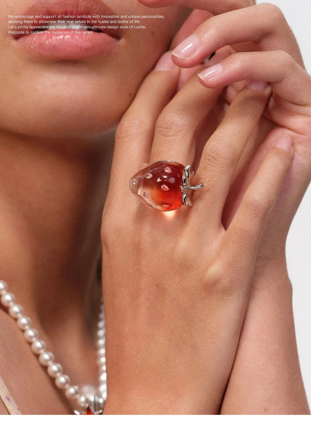 Transparent Gradient Strawberry Ring - OOAKB