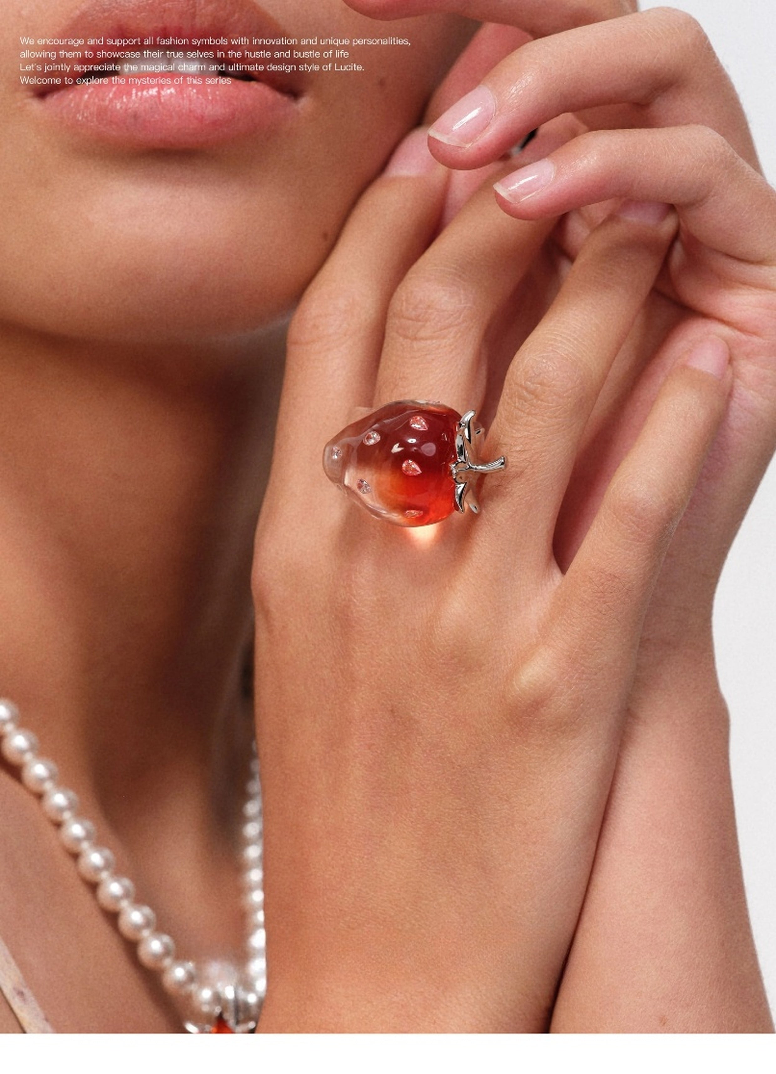 Fruit Wedding Gift - Customized Transparent Gradient Strawberry Ring for a Unique 4th Year Experience