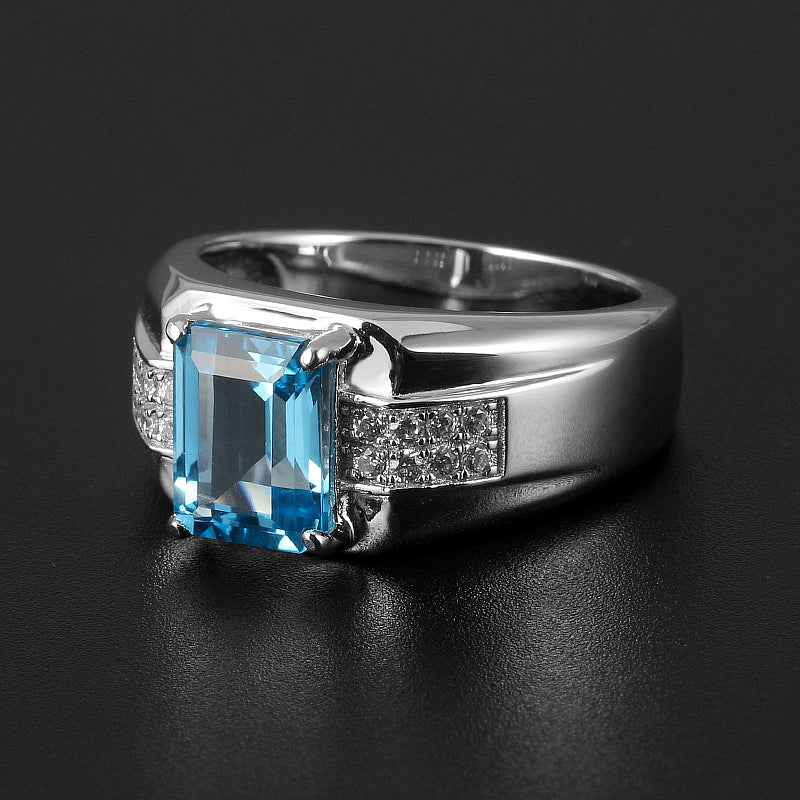 Silver Topaz Men's Ring 7*9mm 3ct