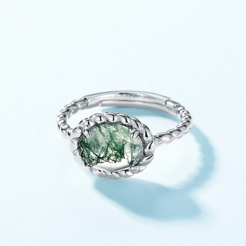 Moss Stone Twisted Claw Setting Adjustable Ring
