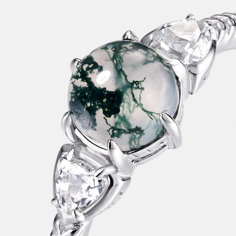 New Style Six-Claw Moss Agate Open Ring