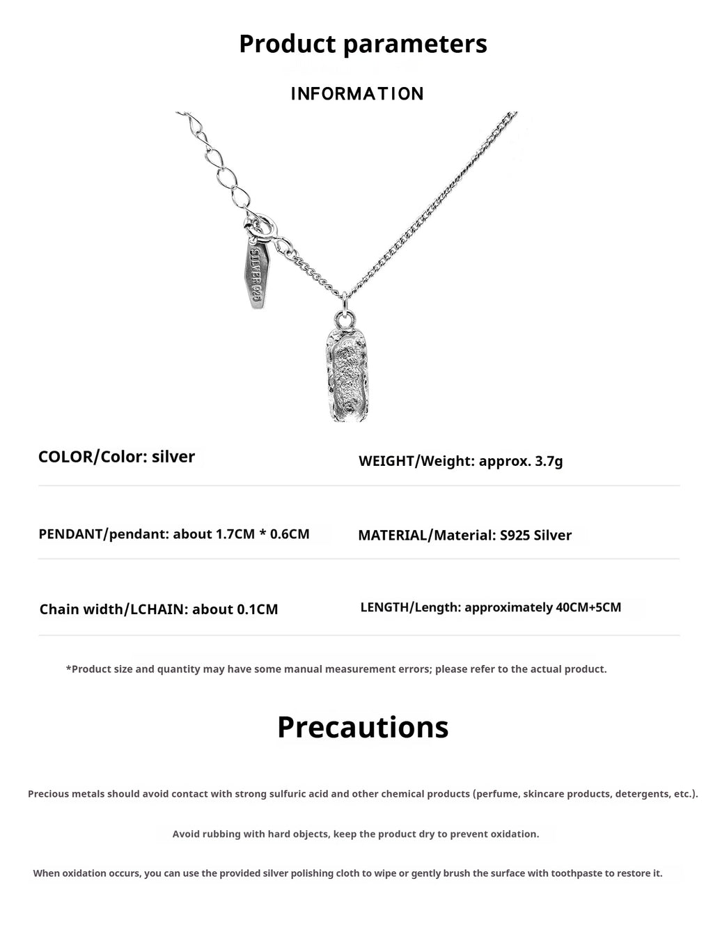 S925 Sterling Silver Tin Foil Ingot Necklace – Anniversary Gift for Her
