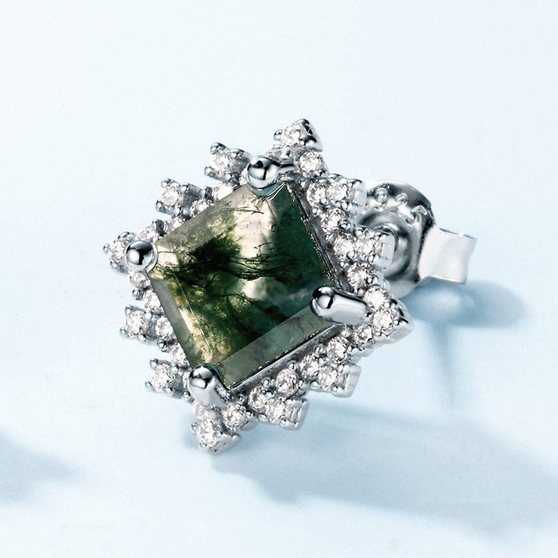 Geometric Square Moss Agate Earrings Unisex