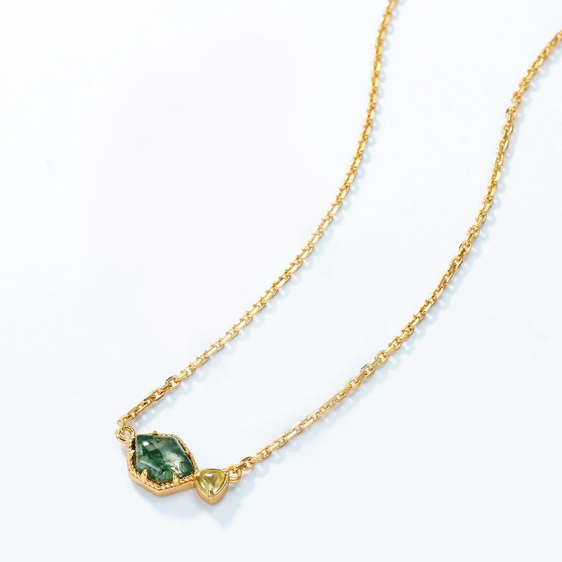 Irregular Green Moss Agate Collarbone Necklace