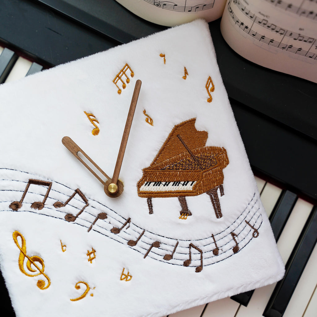 Handmade Embroidered Piano Wall Clock — Personalized Cotton & Linen Anniversary Gift | Custom Names & Dates | Music Lover Keepsake