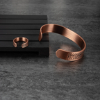Customized Red Copper Magnetic Bracelet & Ring Set - 7th Anniversary Engraved
