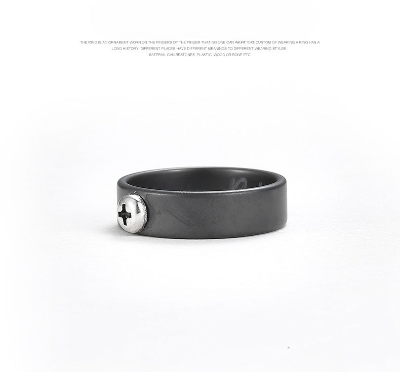 Customized Artisanal Cross-Screw Ceramic Ring - 9th Anniversary 925 Silver Minimalist