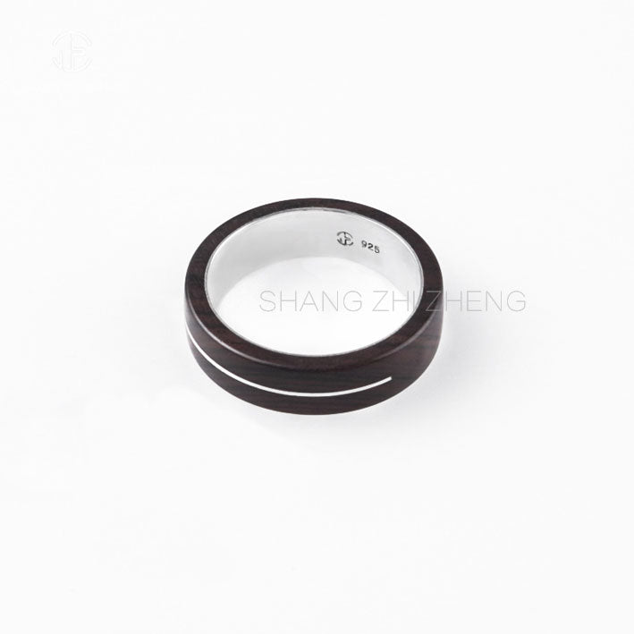 Customized Ebony Wood & 925 Silver Inlay Couple Rings - 5th Anniversary Handcrafted