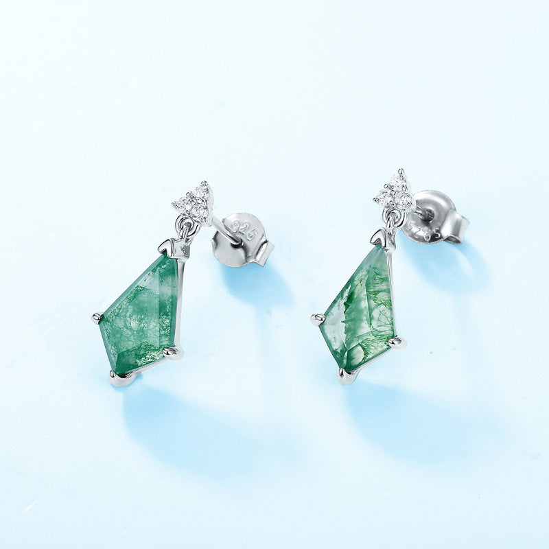 New Style Geometric Fashion Moss Agate Earrings
