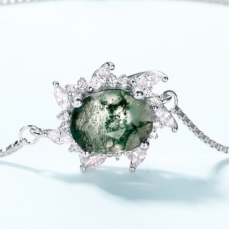 Minimalist Moss Agate White Zircon Bracelet