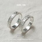 Customized Tin Foil Texture S999 Silver Couple Rings - 10th Anniversary Engraved