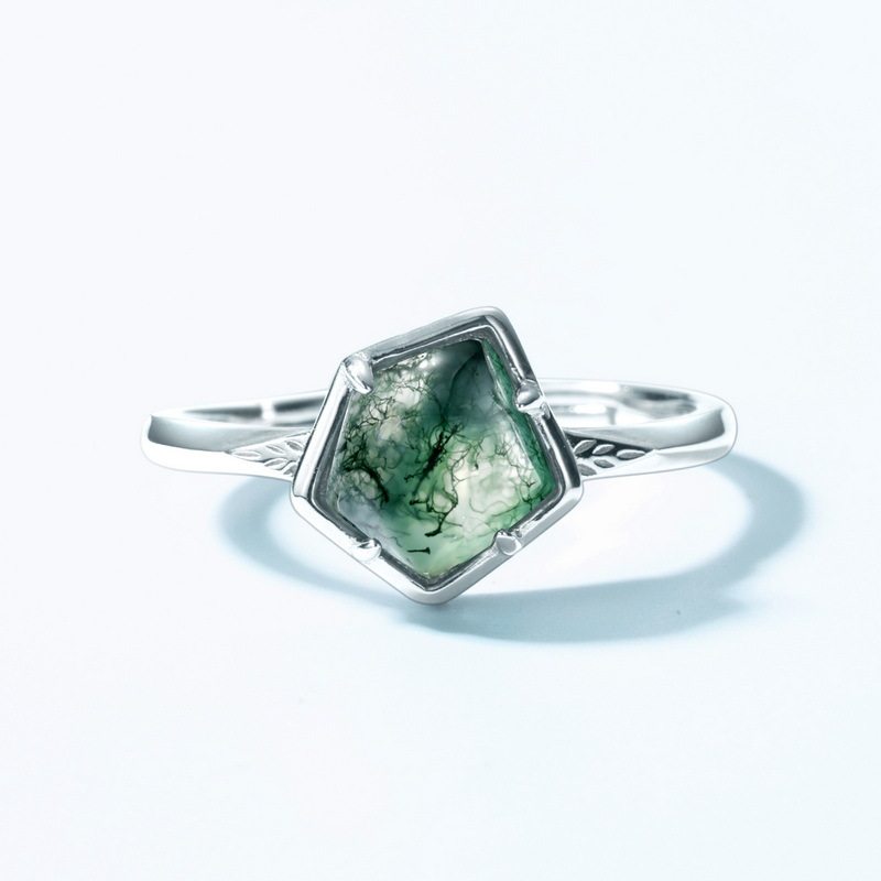 Moss Stone Geometric Original Design Open Ring