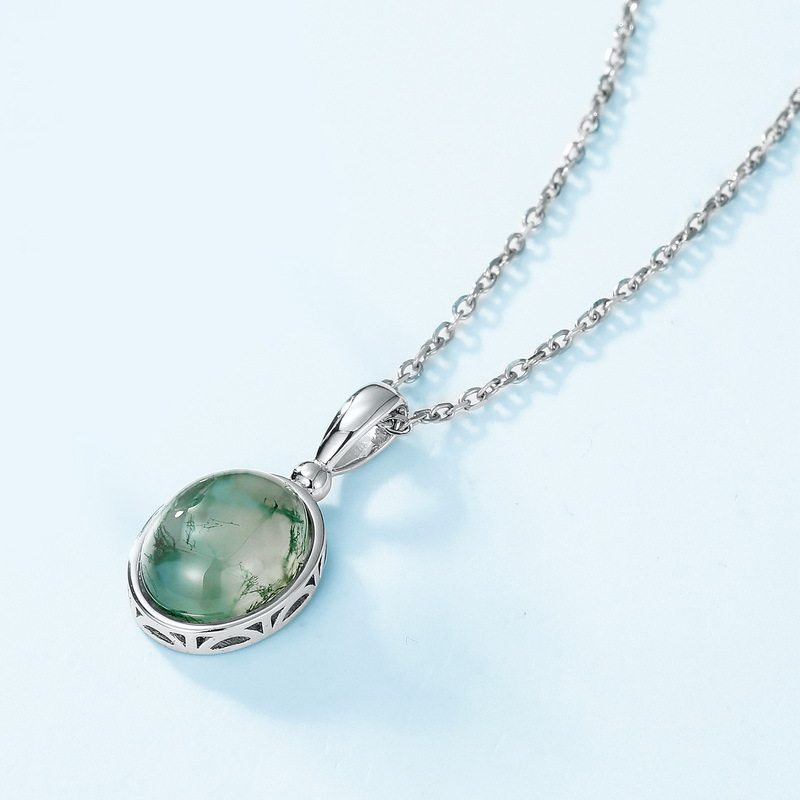 Polished Moss Agate Collarbone Necklace