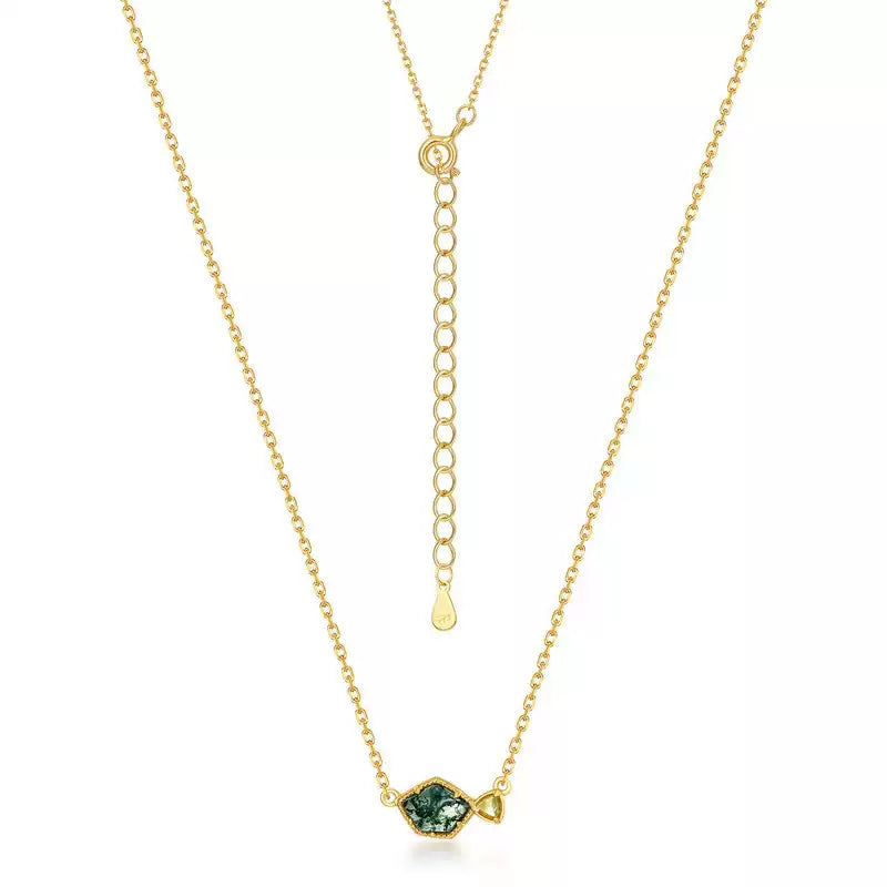 Irregular Green Moss Agate Collarbone Necklace