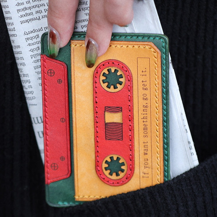 Personalized Leather Cassette Tape Wallet — Custom Song Title & Date | 3rd Leather Anniversary Gift for Him & Her