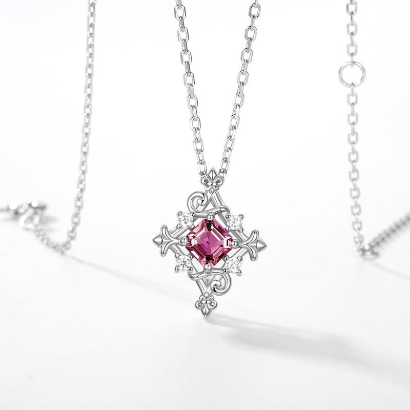 Silver Alexandrite Retro Pattern Pendant Necklace