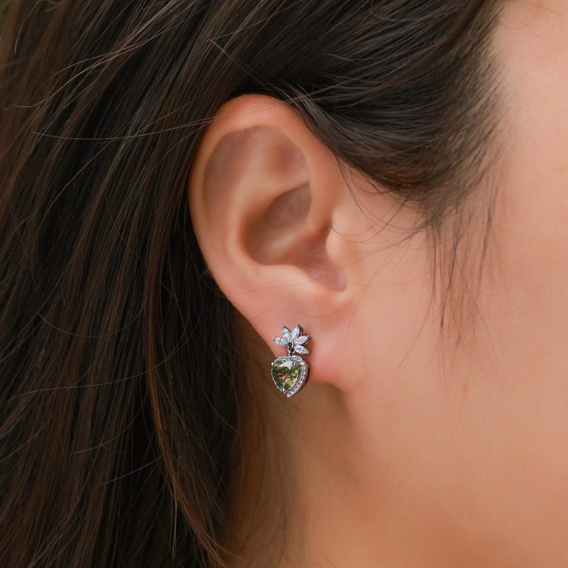 Romantic Heart Moss Agate Earrings Unisex