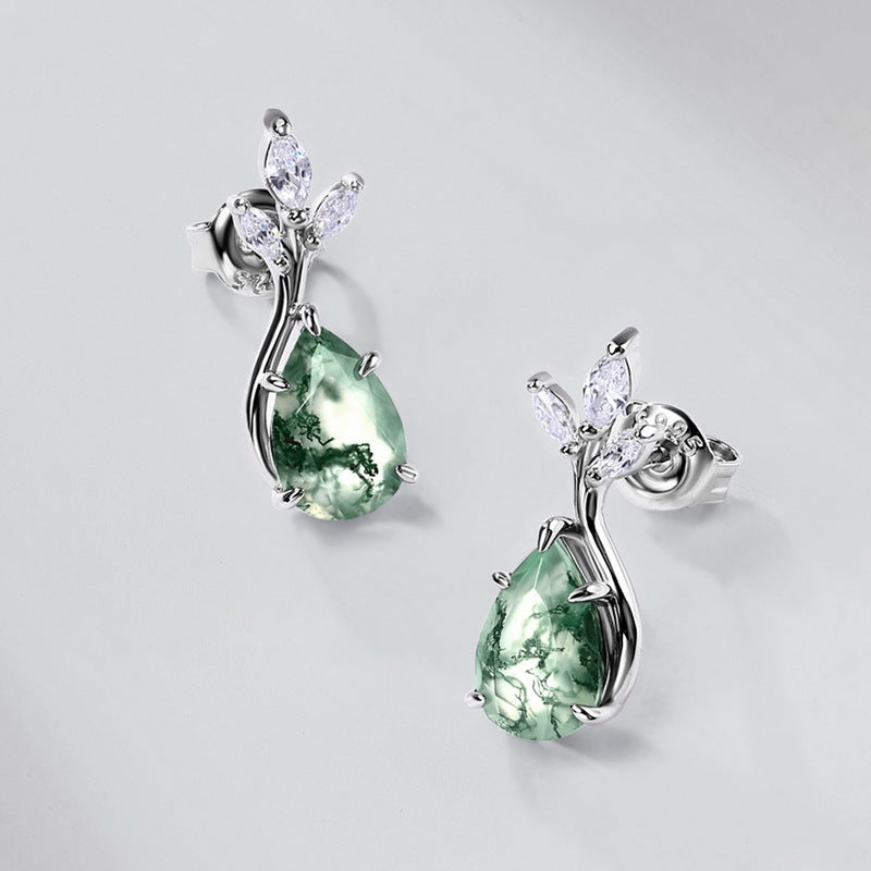 Teardrop-shaped Moss Agate Earrings Unisex